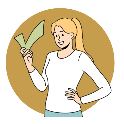 Woman holding a green checkmark, representing success and selection of top rated debt relief company